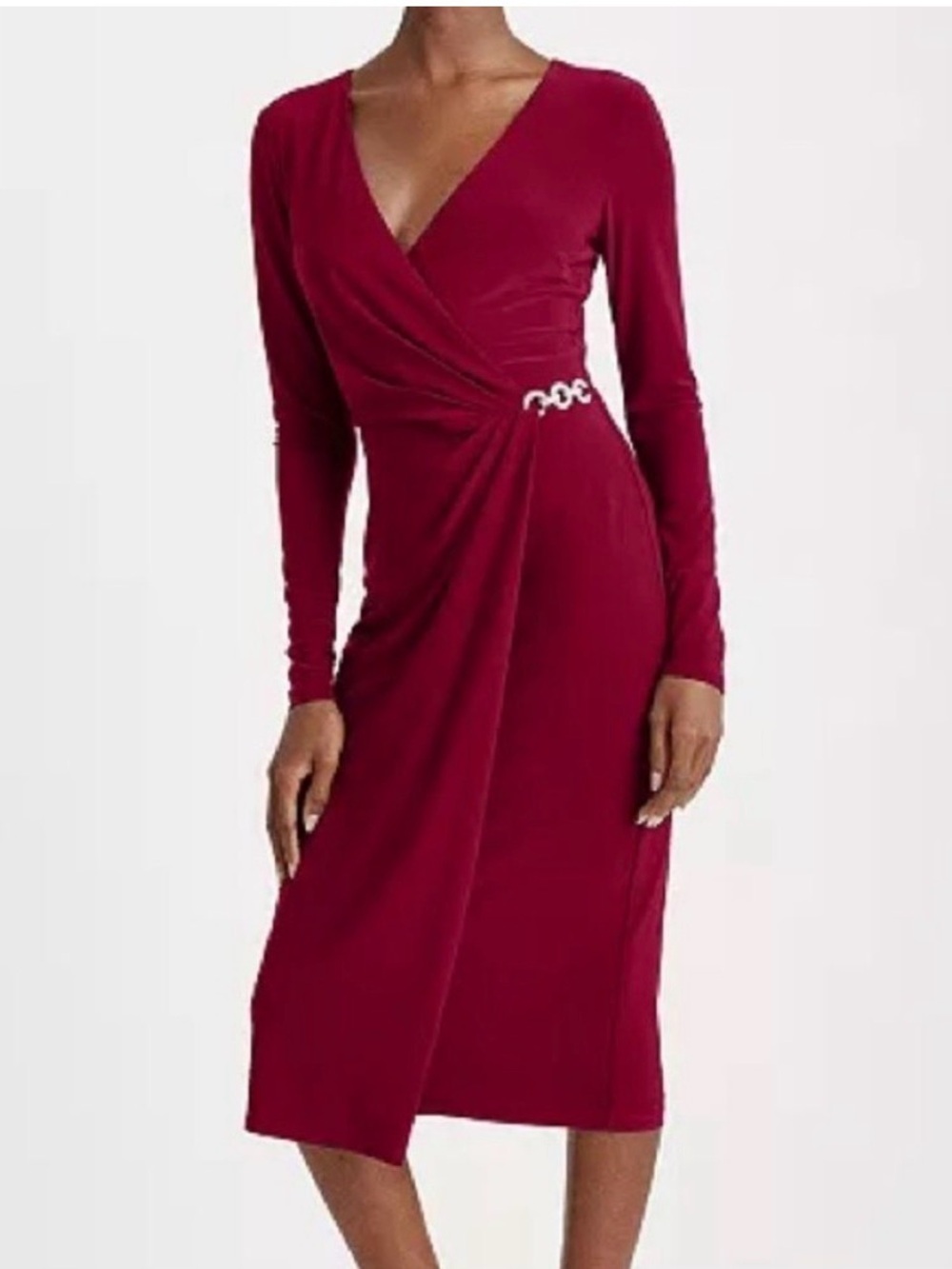 NWT Lauren Ralph Lauren Matte Jersey Surplice Dress ~ Romantic Garnet - Size 12